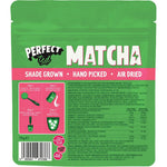 Herbalistas PerfectTed ceremonial grade strawberry matcha powder in a 75g container, vibrant green matcha with strawberry flavor accents.