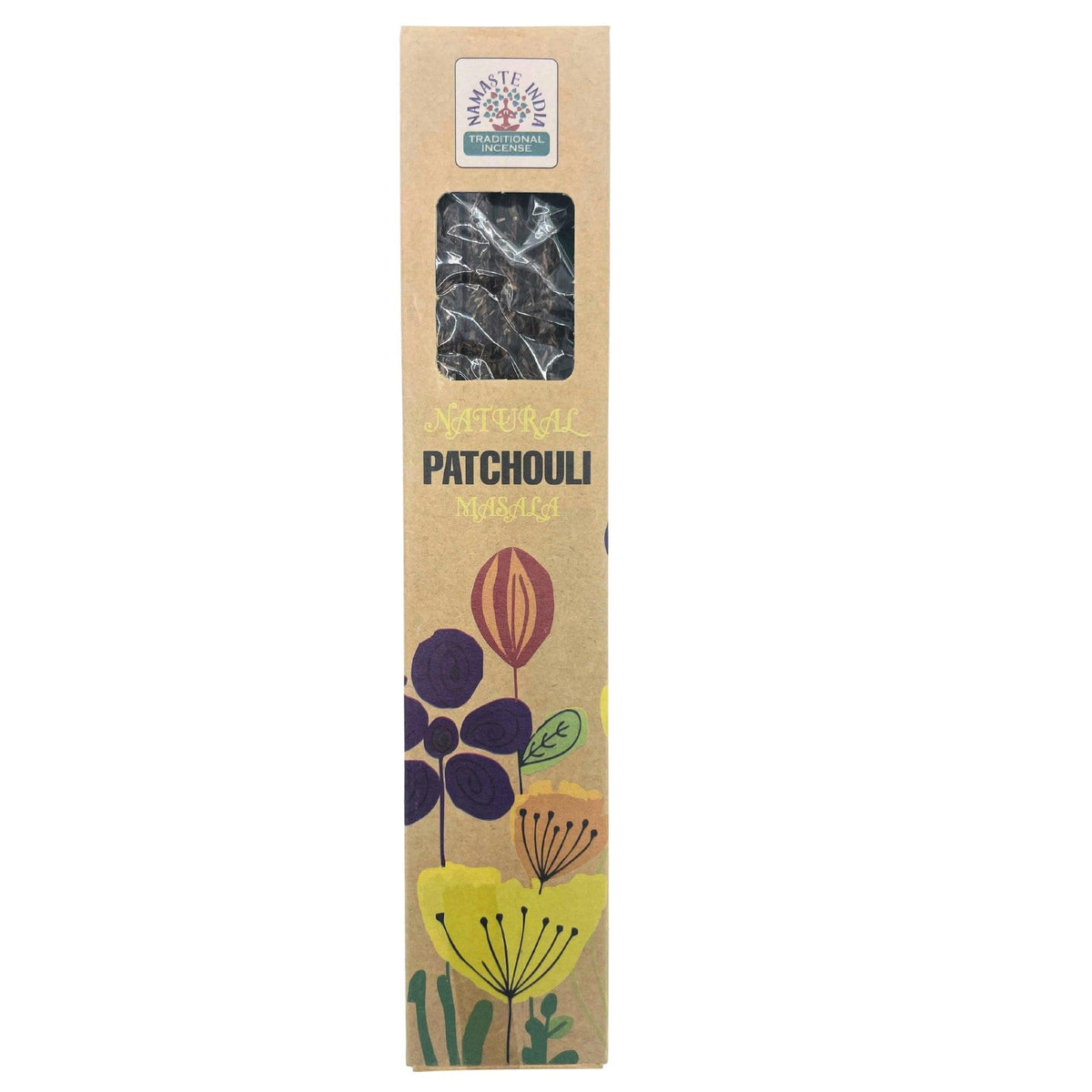 AW Gifts natural botanical masala incense with patchouli scent, featuring a compact accessory package with traditional Indian incense sticks