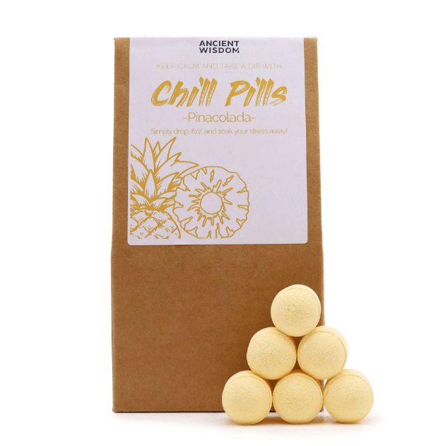 AW Gifts Chill Pills gift pack featuring pineapple-flavored pinacolada candies in a 350g package.