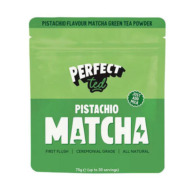 Herbalistas PerfectTed Ceremonial Grade Pistachio Matcha Powder in 75g package, vibrant green matcha with pistachio flavor.