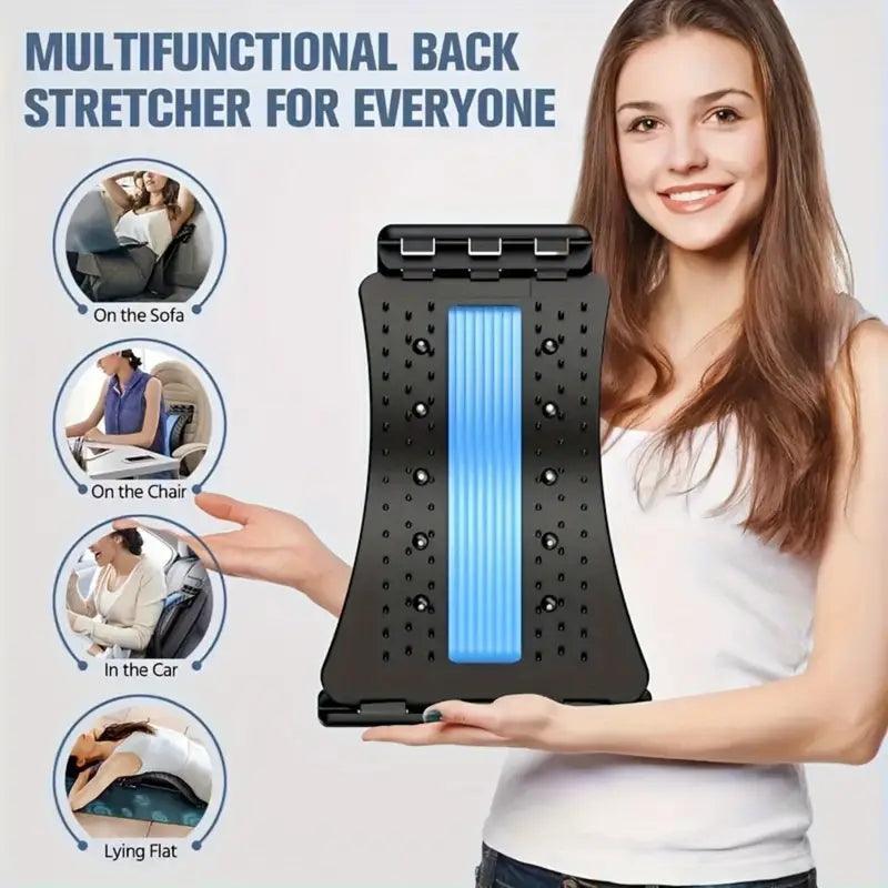 TEMU adjustable back stretcher and relaxation device, showing a sleek ergonomic design for back pain relief and posture improvement.
