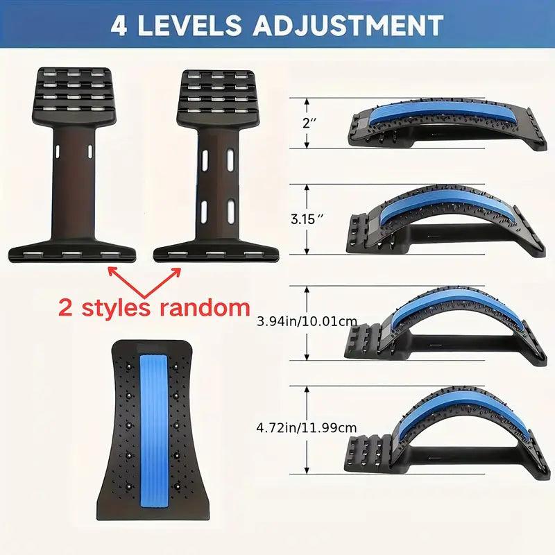 TEMU adjustable back stretcher and relaxation device showing a supportive ergonomic plate for spinal relief and flexibility.