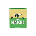 Herbalistas PerfectTed ceremonial grade vanilla matcha powder in a 75g pouch with front and back views.