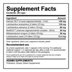Adams Supplements Probioplus probiotic supplement bottle with 20 capsules, featuring natural ingredients for digestive health