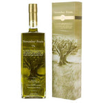 Bottle of Elixir Flavours Virgin Olive Oil PGI Laconia with a label showing olive branch illustration and branding.