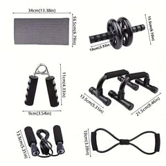 7pcs/set Complete Ab Workout Set With Push-up Stand, Ab Wheel, Mini Mat, Resistance Band, Jump Rope & Hand Gripper - GREEN LIFE CYPRUS