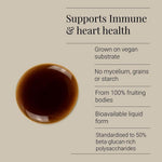 Organic Reishi extract tincture from Herbalistas in a 50ml bottle, featuring a dropper and botanical infographic graphics.
