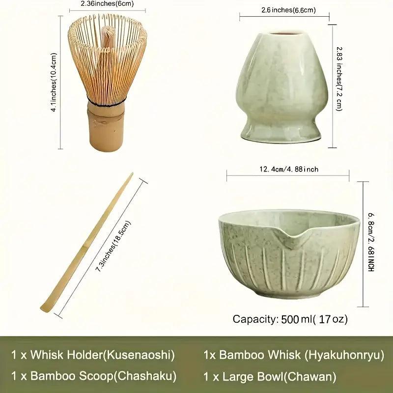 7-piece matcha tea ceremony set with bowl, whisk, and scoop by TEMU, perfect for traditional matcha preparation.