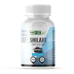 Green Life Cyprus Shilajit supplement in 90 vegan capsules, showing the dark, natural Himalayan resin supplement bottle.