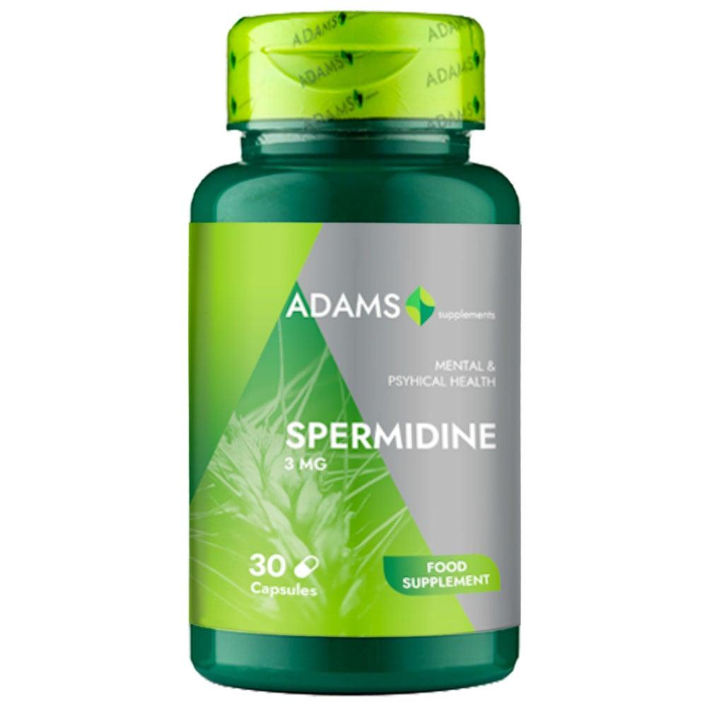 Adams Supplements Spermidine 3mg supplement bottles with 30 capsules, designed for health and wellness support.