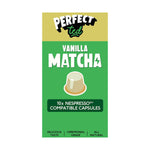 Herbalistas PerfectTed Ceremonial Grade Vanilla Matcha Nespresso capsules, with vanilla flavor and green matcha powder visible.