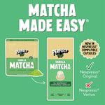 Herbalistas PerfectTed Ceremonial Grade Vanilla Matcha capsules for Nespresso, displayed in a row with green and vanilla-colored packaging.