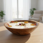 Velarte Grande soy wax candle in a wooden bowl, featuring a natural, warm glow and minimalist design for cozy ambiance.