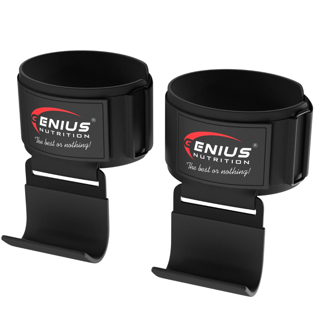 Genius Nutrition POWER LIFTING HOOKS GN3 for fitness, sturdy metal hooks designed for weightlifting and strength training.