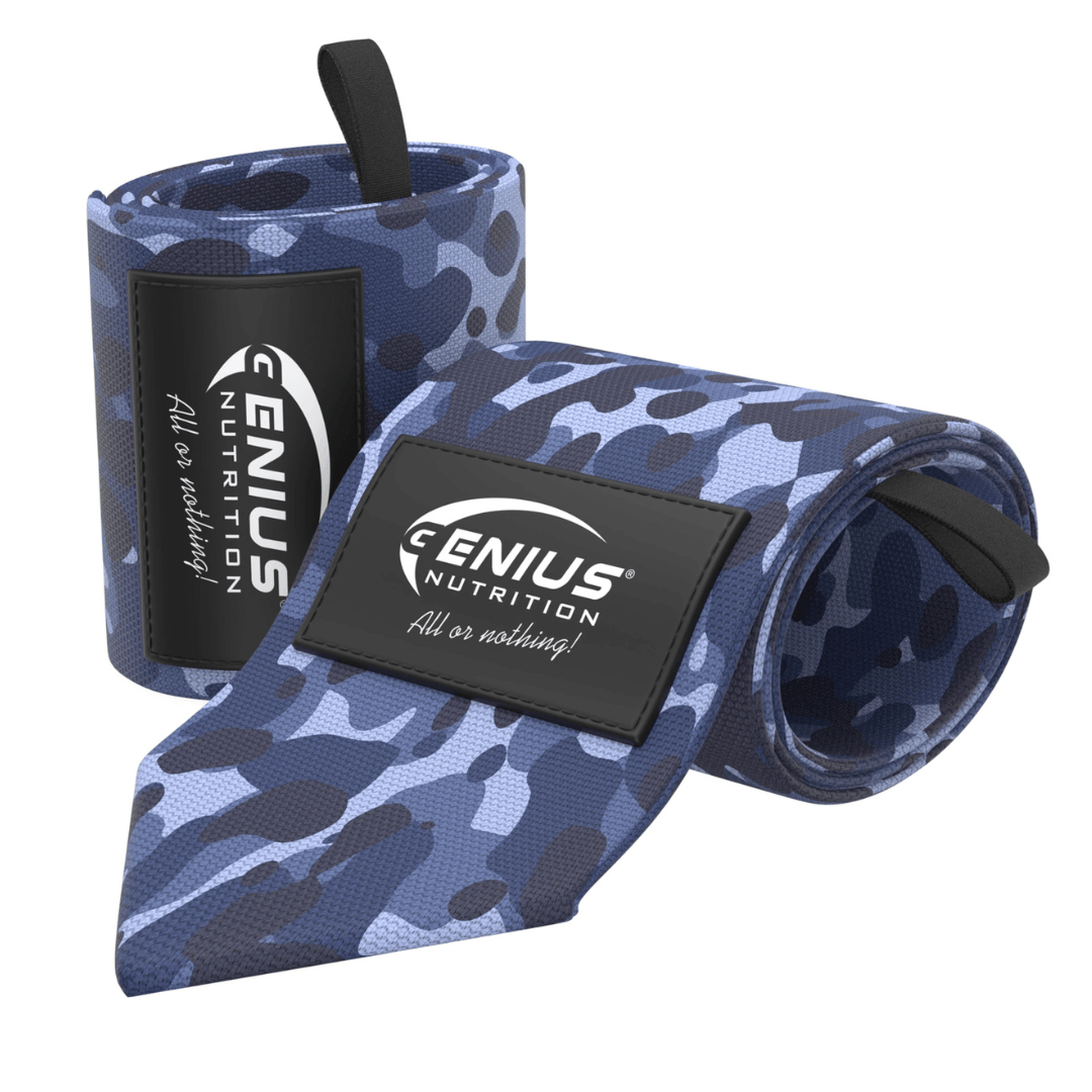 Genius Nutrition WRIST WRAPS GG-1, black fitness equipment with adjustable straps for wrist support during workouts