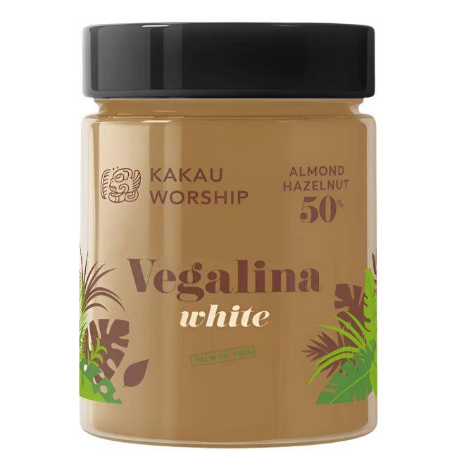 Kakau Worship Vegalina White spread in a jar, creamy white vegan spread for bread and snacks, 350g.