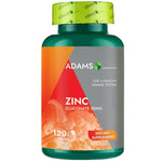 Bottle of Adams Supplements Zinc 50mg tablets with 120 capsules for immune support and daily health.