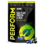 VIVO LIFE PERFORM Raw Plant Protein and BCAA supplement container with 7 servings, featuring a clean label design.