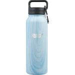 Healthy Human 21oz blue Stein bottle with wood accents, durable drink accessory for hot and cold beverages.