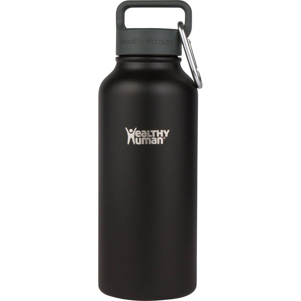 Black 32oz/950ml Healthy Human Stein Bottle, a durable drink accessory with a sleek design and secure lid for hydration.