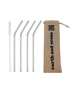 Stainless Steel Straw set (4 pieces + FREE Cleaning brush) in cloth pouch - GREEN LIFE CYPRUS 