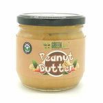 Green Life Cyprus peanut butter jar with label visible, showcasing creamy texture and natural ingredients.