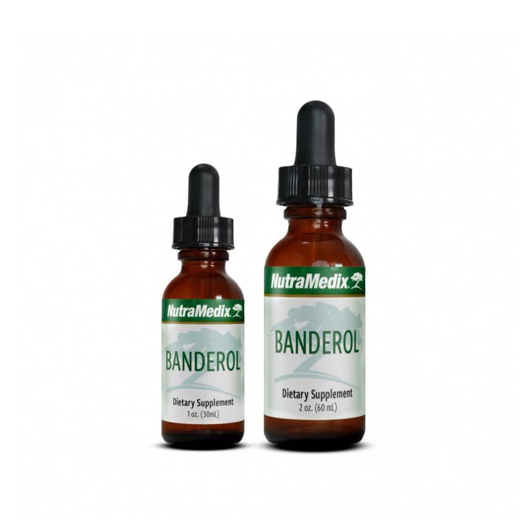 SENTOSA Nutramedix Banderol microbial defense supplement bottle with label details, placed on a white background.