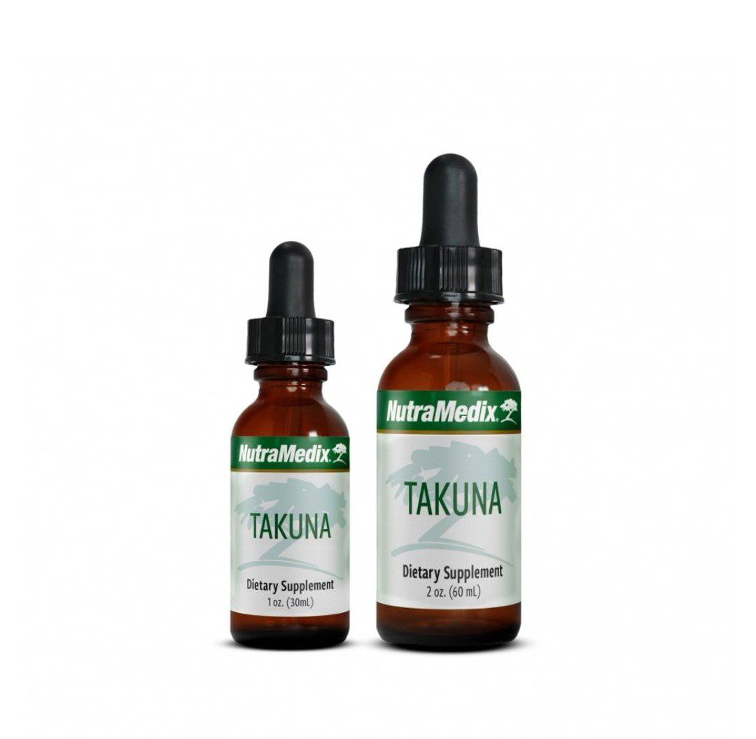 Bottle of Nutramedix TAKUNA microbial defense supplement by SENTOSA, showing the label and supplement capsules.