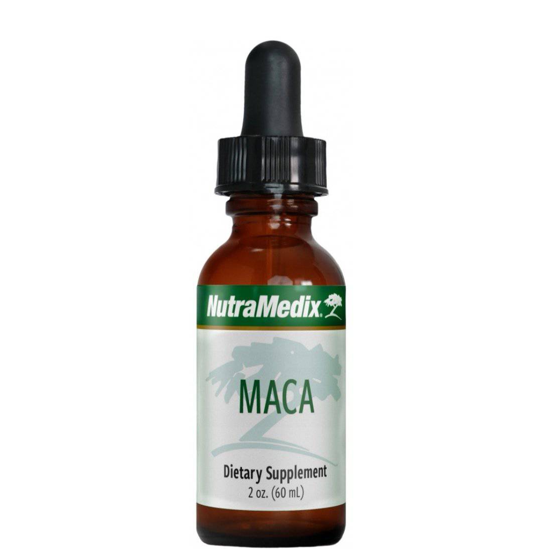 SENTOSA Nutramedix MACA supplement bottle with label, showing a natural herbal product for hormonal balance.