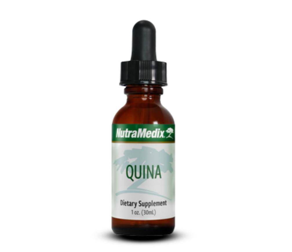 SENTOSA Nutramedix Quina microbial defense supplement bottle with label and supplement details on a white background