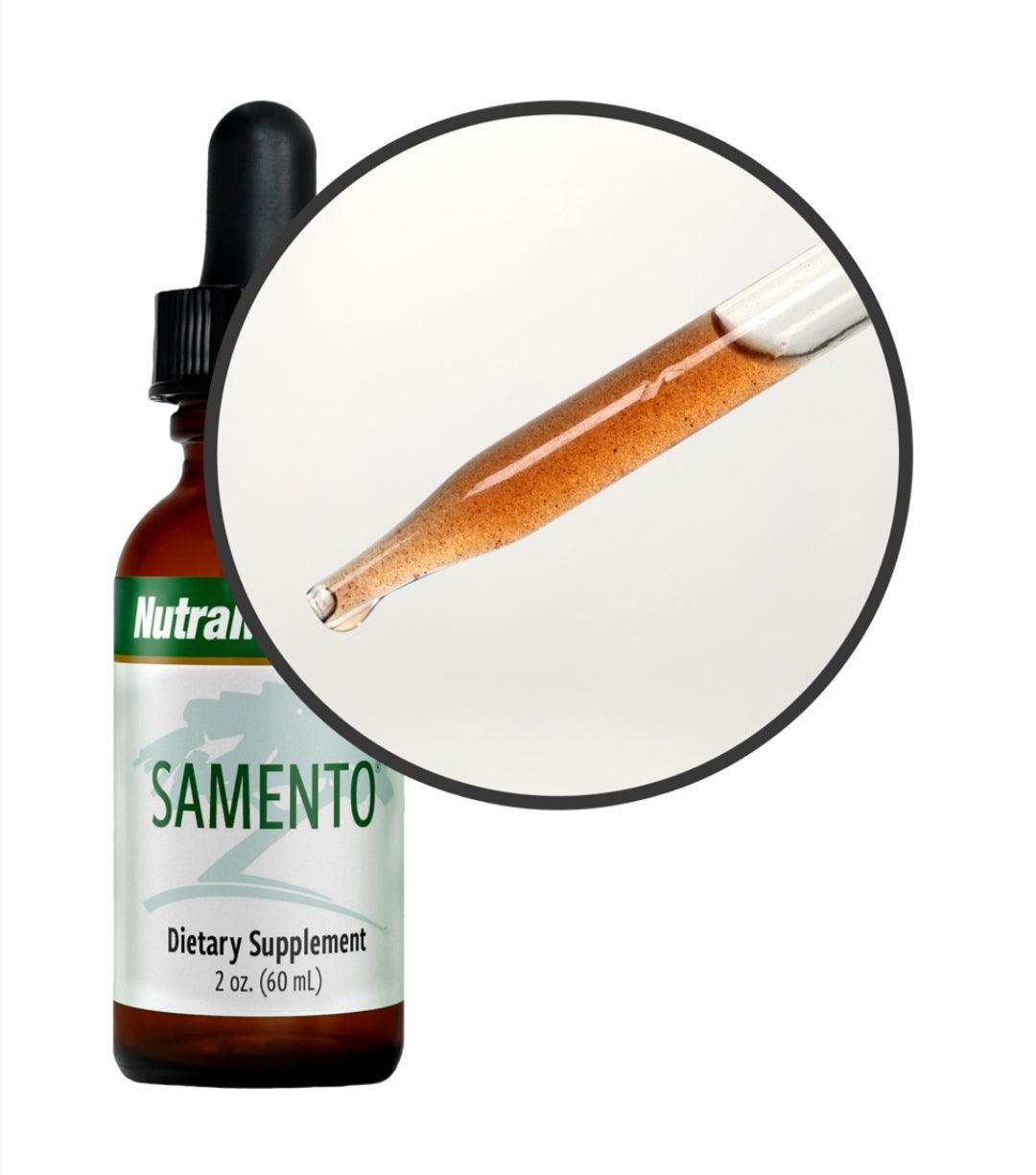 SAMENTO microbe defense supplement by SENTOSA, showing the supplement bottle with label details.