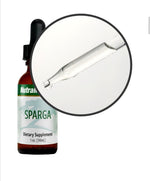 Sentra Nutramedix Sparga-Sulphur Detox supplement bottle with label details, placed on a white surface.