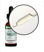 Sentosa Nutramedix Parsley Detox supplement bottle with label, featuring fresh parsley imagery and supplement information.