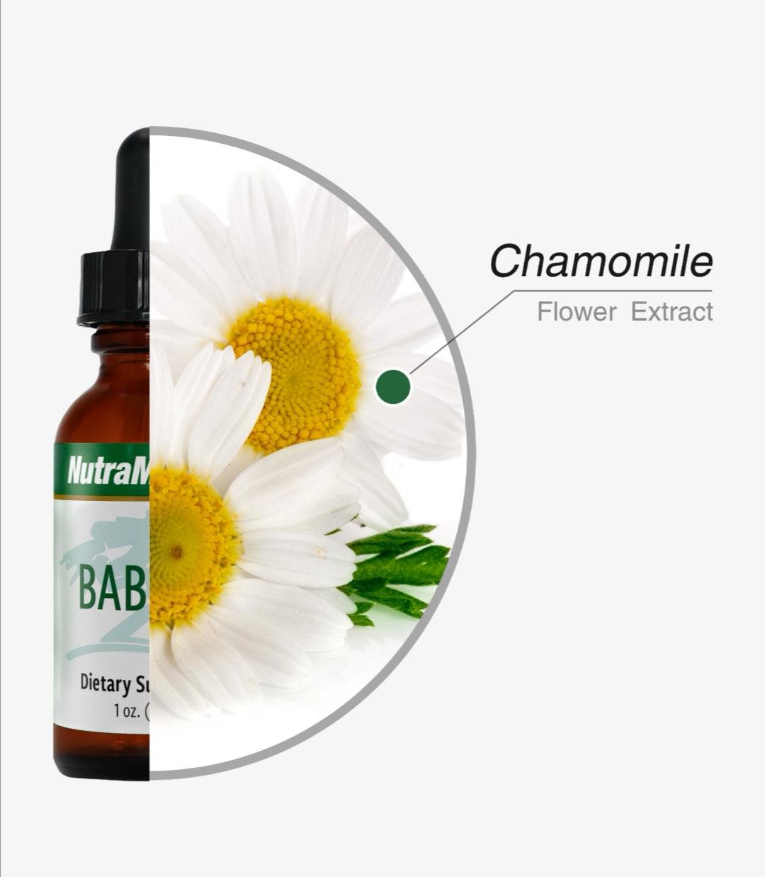 SENTOSA Nutramedix Babuna Chamomile Sleep Support supplement bottle with label and capsules inside.