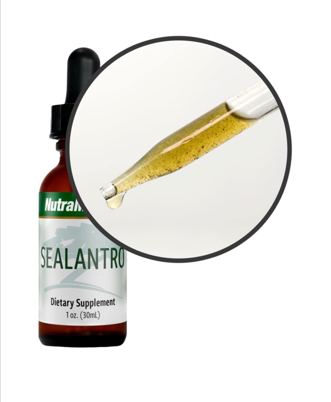 Nutramedix SEALANTRO metal detox supplement bottle by SENTOSA, showing label with product details and branding.