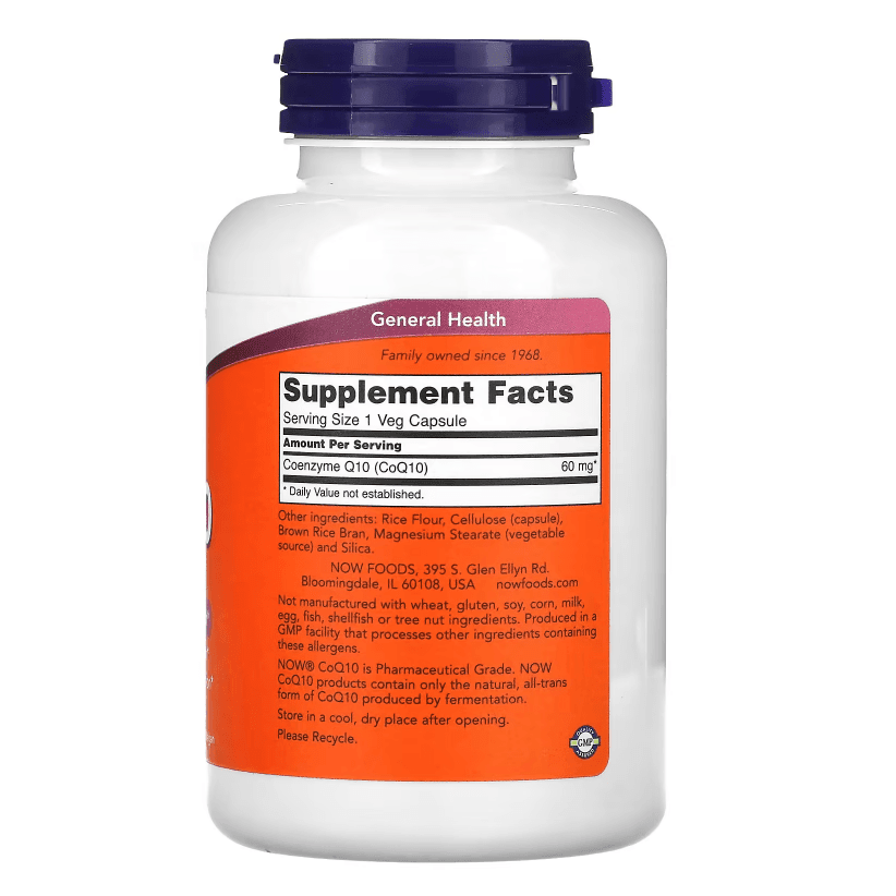 Old Products NOW Foods CoQ10 supplement, 60 mg, 180 vegetarian capsules for supporting heart health and energy levels.