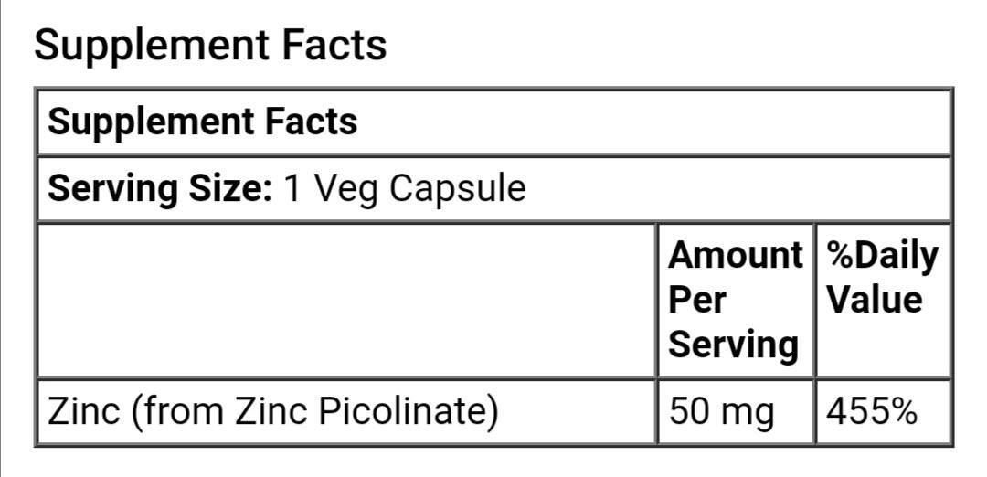 Supplements bottle of NOW Foods Zinc Picolinate 50mg, dietary supplement with zinc in a clear bottle with a label.