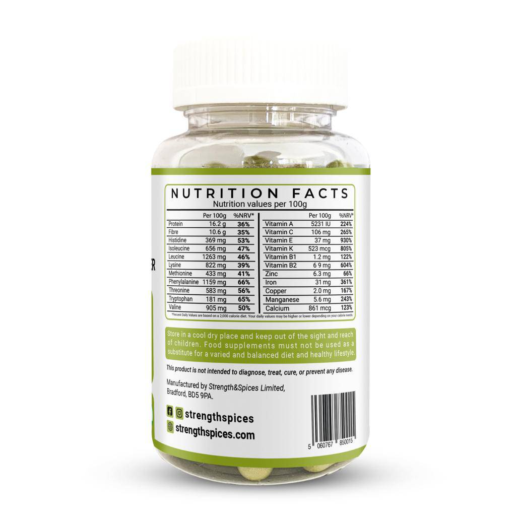 Bottle of Strength & Spices Immune Booster supplement with 60 capsules, featuring natural ingredients for immune support.