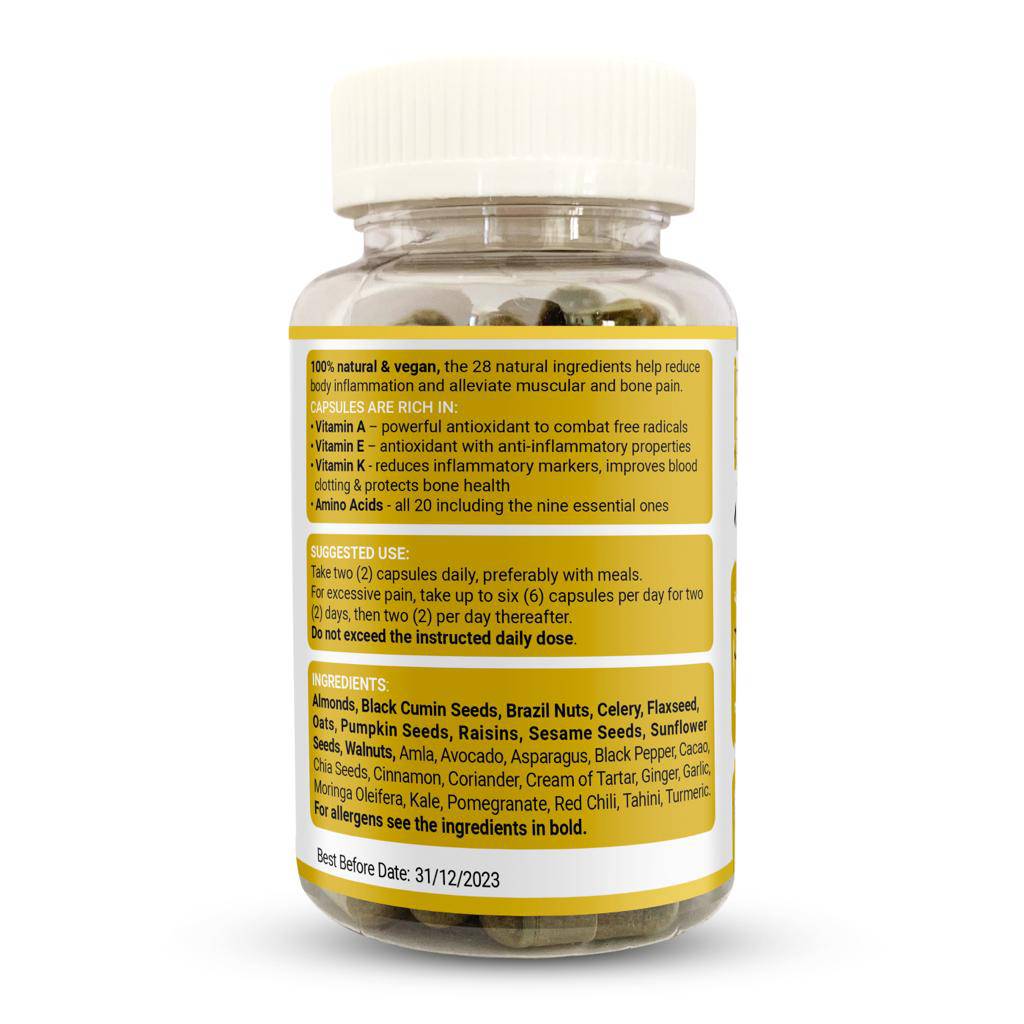 Bottle of STRENGTH & SPICES anti-inflammatory supplement with 60 capsules, 1000mg formula for joint and muscle support.