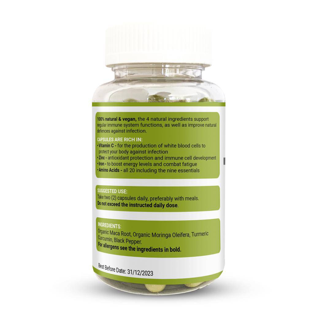 Bottle of Strength & Spices immune booster supplement with 60 capsules, featuring natural herbs and spices for immune support.