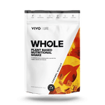 VIVO LIFE Whole Plant-Based Nutritional Shake supplement in caramel flavor, shown in front of the pouch.