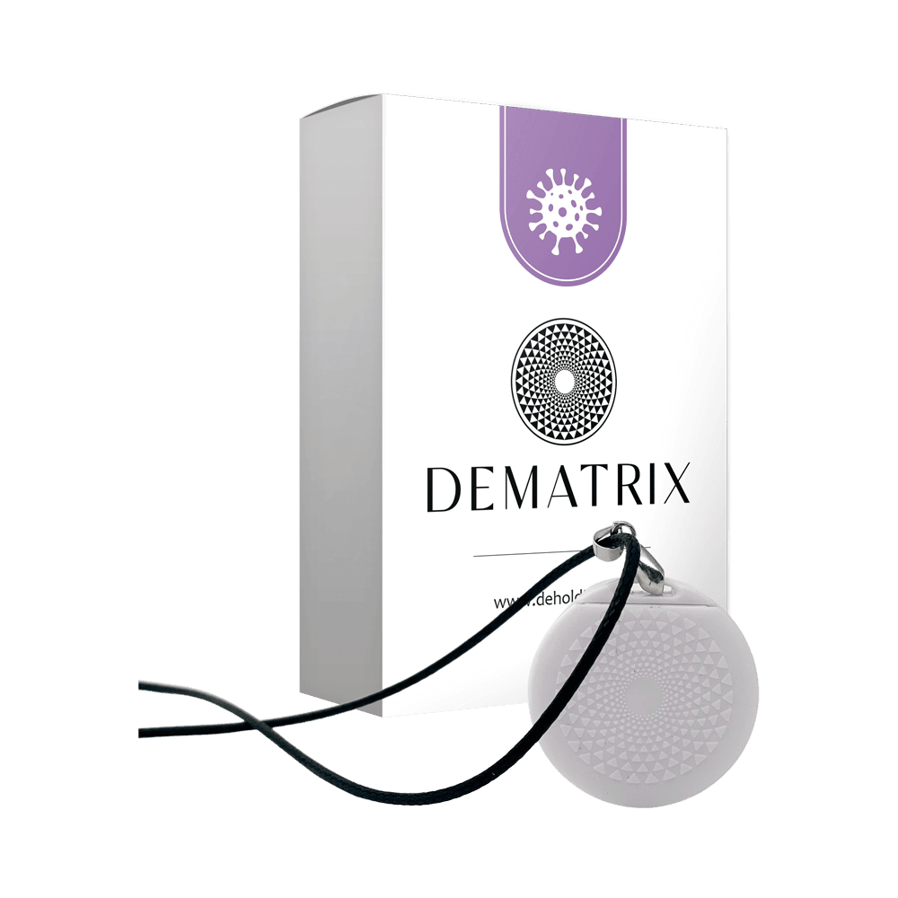 DeMatrix Purple Coronavirus Prevention device by OLD PRODUCTS, showing a close-up of the purple prevention device against viral infection.