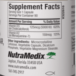 SENTOSA Nutramedix Vitamin D3 & K2 supplement capsules in a bottle, dietary supplement for bone health and immune support